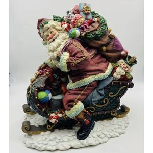 Vintage Santa In Sleigh Figurine 16" Large Christmas Holiday Decor‎ Enesco 1995